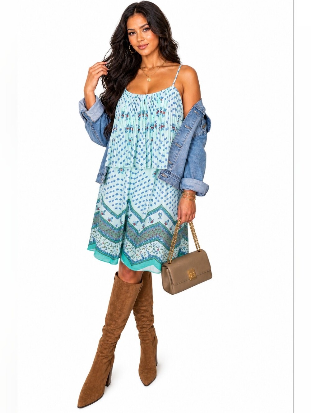 Three Hearts Floral Dress Size L Blue Mint Boho Paisley Spaghetti Strap